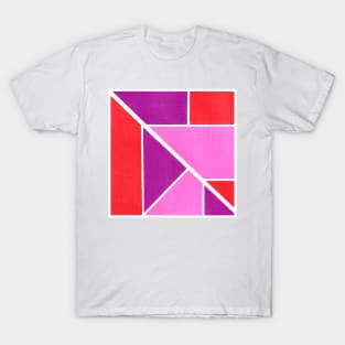 Inverted Purple Red Pink Geometric Abstract Acrylic Painting T-Shirt